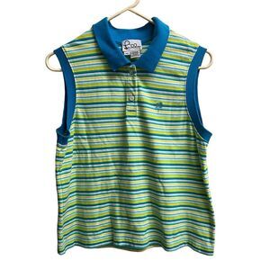 VTG Lilly Pulitzer Women’s Green and Blue Striped Sleeveless Polo SZ XL Preppy